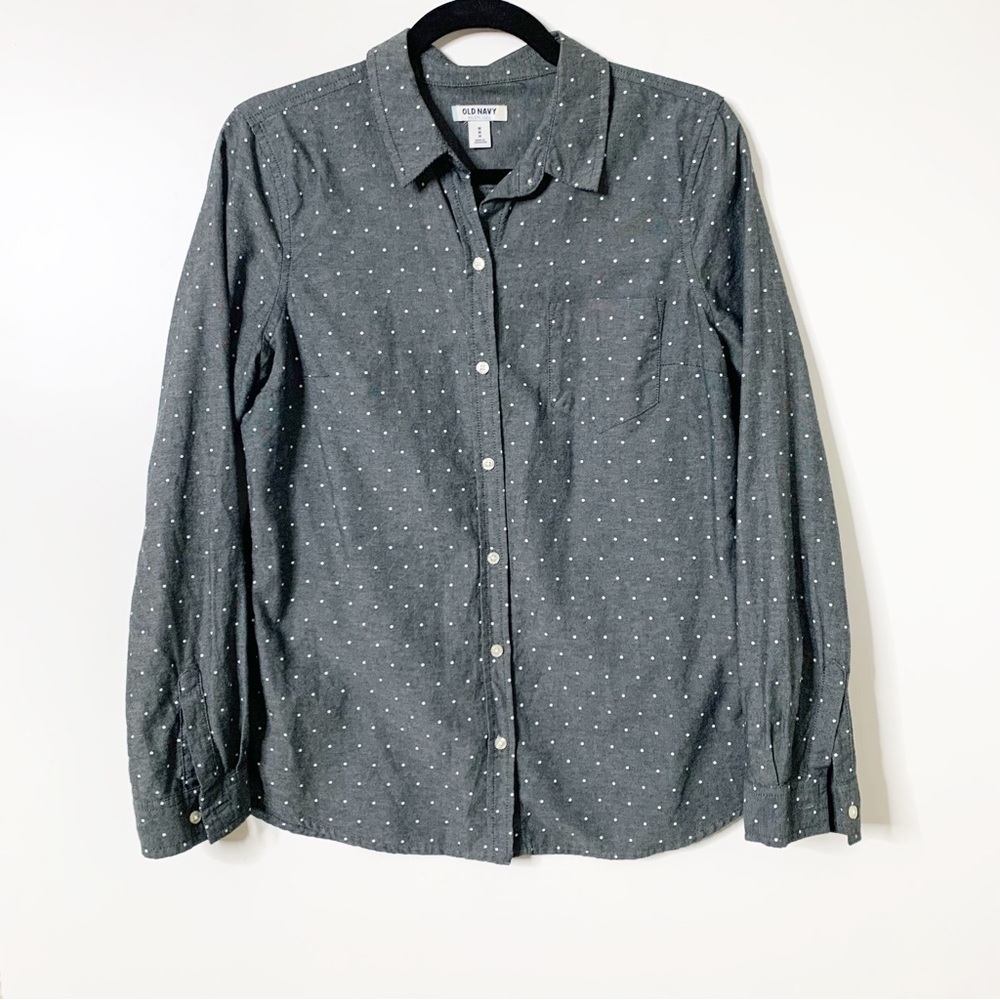 Old Navy Gray Polka Dot Chambray Style Button Up Size Small